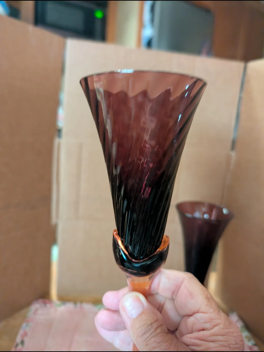 Handblown Amethyst and Pink Glass Champagne Flutes - Brand